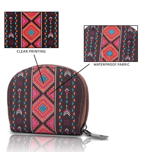 Detail showing waterproof canvas fabric and clear printing on tribal coin purse