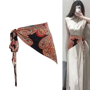Bohemian paisley fabric waist belt in black and red for women's summer dresses