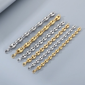 18k gold and silver plated stainless steel coffee bean link chain bracelets in three sizes