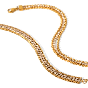 18K gold plated stainless steel bracelet with three rows of pavé set white zircon stones