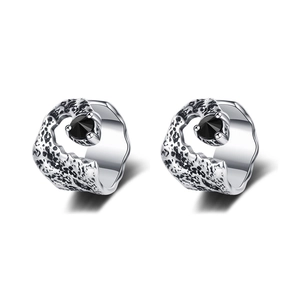 Vintage Punk Copper Black Zirconia Ear Cuff Irregular Lava Texture Geometric Non-Pierced Earrings Jewelry For Women