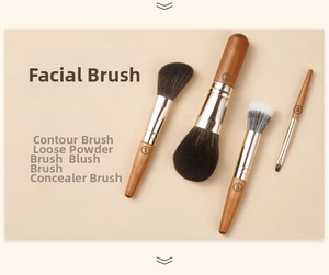 Detail view of 4-piece face makeup brush set including contour and blush brushes