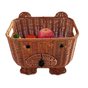 Cesto portaoggetti in rattan a forma di orso per frutta e snack con orecchie