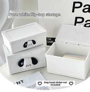 Detailansicht der weißen Klapp-Schreibtischbox mit Cartoon-Hunde-DIY-Zubehör