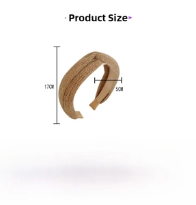 Detail shot of khaki plush knitted headband with measurements showing 17cm height and 5cm width