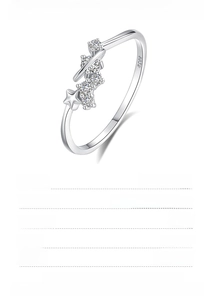 Detail of S925 sterling silver star and planet ring with cubic zirconia inlay details
