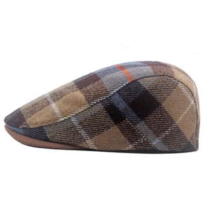 Classic British plaid wool blend beret in brown and grey check for autumn winter