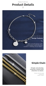 Macro detail of multi-layer titanium steel necklace with engraved heart and round charms