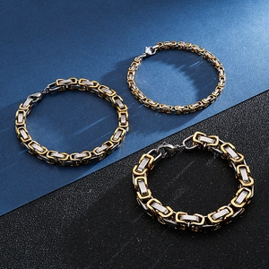 Three-piece set of men's Byzantine chain bracelets in gold and silver stainless steel