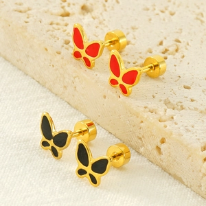 Boucles d'oreilles papillon en émail coloré avec fermoirs à vis en acier inoxydable