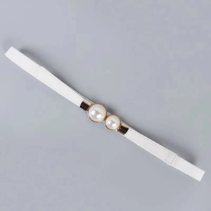 Ceinture élastique blanche à perles et boucle dorée pour robe élégante de femme
