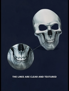 Detail showing clear textured lines and realistic painting on the Halloween skeleton mask