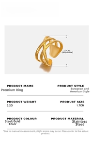Detail of cross line stainless steel ring with 3.2g weight and 1.7cm adjustable size