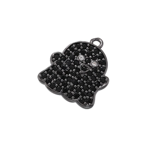 Gothic black ghost pendant with micro-paved rhinestones and sparkling diamond eyes