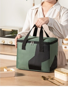 Forest green large capacity insulated lunch bag with durable handles and dual zippers