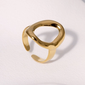 Minimalist 18K gold-plated stainless steel geometric ring with an organic oval hollow design