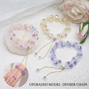 Handmade Faceted Crystal Beaded Bracelet With Adjustable Golden Chain Drawstring Slider Buckle AB Coating For Women