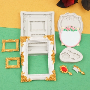 Detail of baroque style silicone frame molds with finished vintage resin crafts