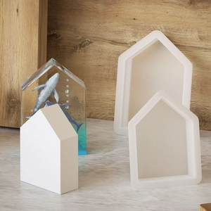 3D house shape silicone mold set for resin art featuring marine whale micro landscape