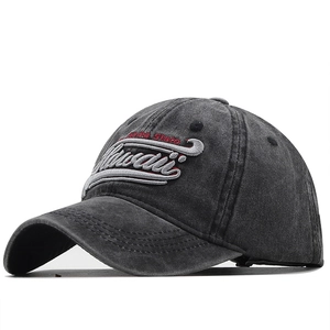 Baseball Cap Washed Cotton Hawaii 3D Embroidery Retro Curved Brim Adjustable Sun Hat Unisex