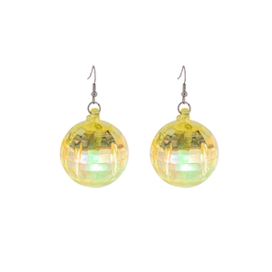 Leuchtende gelbe transparente Disco-Kugel-Ohrringe mit LED-Licht für einen Retro-Stil