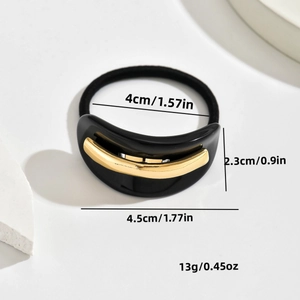 French acetate hair scrunchie with metal inlay and curved black gold ponytail holder