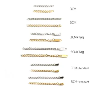 Stainless Steel Extender Chain For Necklace Bracelet DIY Jewelry Making Vacuum Plated 18K Gold Finish With Water Drop Pendant Or Metal Tag