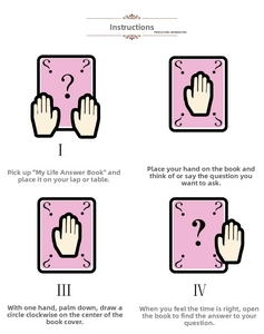 Instruction guide for the mini interactive answer book showing four-step usage process