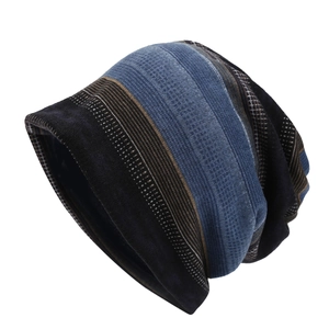 Men's retro striped knit beanie in multi-color patchwork for autumn and winter warmth