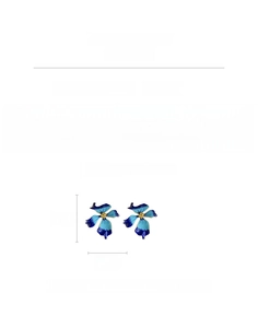 Detail view of blue enamel flower earrings showing 3.8cm size and 30.3g weight