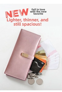 Detail of pink bifold wallet interior showing large capacity card slots and bill compartments