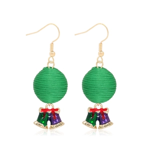 Boucles d'oreilles de Noël avec boules de laine vertes et pendentifs cloches colorés