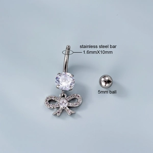 Bauchnabelpiercing aus Edelstahl mit Zirkon-Schleifenanhänger und 1,6x10mm Stablänge