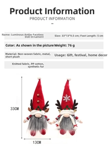 Detailed size specifications for LED reindeer antler Christmas gnomes in red and grey