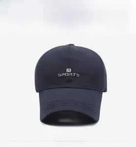 Front view of navy blue quick-dry baseball cap with silver SPORTS embroidery detail
