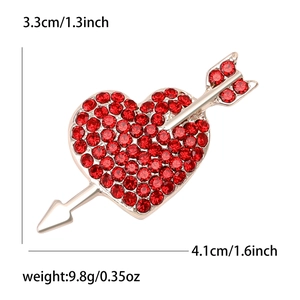 Exquisite red rhinestone heart and arrow brooch for women suit and shawl accessories
