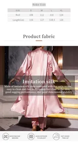 Detailed size guide for pink satin three-piece loungewear set with fabric care tips