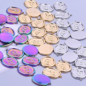 Golden and silver vintage sunflower oval pendants for DIY jewelry and necklaces