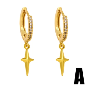 Minimalist gold star drop earrings with sparkling zircon stones for women