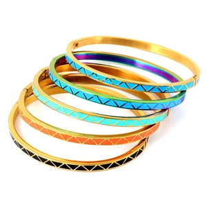Stainless Steel Colorful Enamel Geometric Triangle Hinged Bangle Bracelet For Women Fashion Jewelry