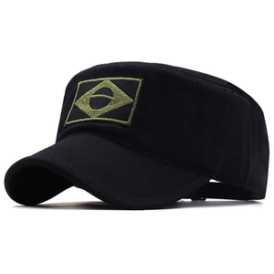 Men's black tactical patrol cap featuring Brazil flag embroidery on cotton twill fabric