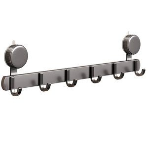 Support à 6 crochets à ventouse gris anthracite pour rangement salle de bain et cuisine