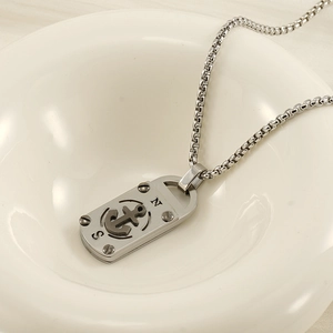 Collier hip hop vintage en acier inoxydable avec pendentif ancre et étoile sur céramique