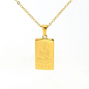 18K gold plated stainless steel necklace featuring a Buddhist Fudo Myoo deity pendant