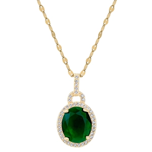 Collier en acier titane avec pendentif gemme ovale verte et détails en zircon cubique