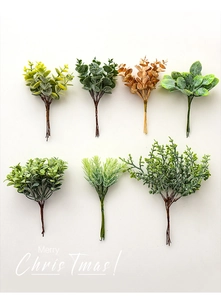 Detailed set of seven artificial Christmas foliage sprigs for DIY holiday wreaths and decor