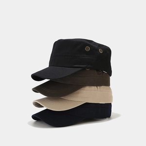 Cadet Cap Military Hat Cotton Polyester Canvas Breathable Adjustable Flat Top Solid Color Sun Protection Unisex Outdoor
