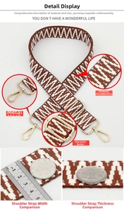 Close-up of ethnic style woven strap showing 3.8cm width and golden metal hardware