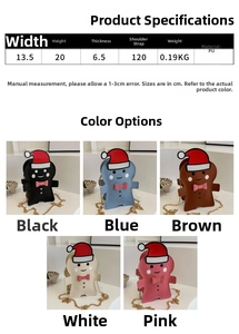 Gingerbread man crossbody bags in five colors with red Christmas hats and gold chain straps