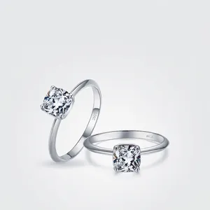 Cushion Cut Cubic Zirconia Ring 925 Sterling Silver Minimalist Dainty Geometric Jewelry For Women Elegant Sparkly